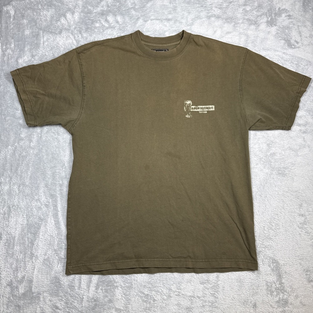 Vintage Abercrombie‎ & Fitch Tavern Shirt Men L Green Faded Stained Novelty Beer